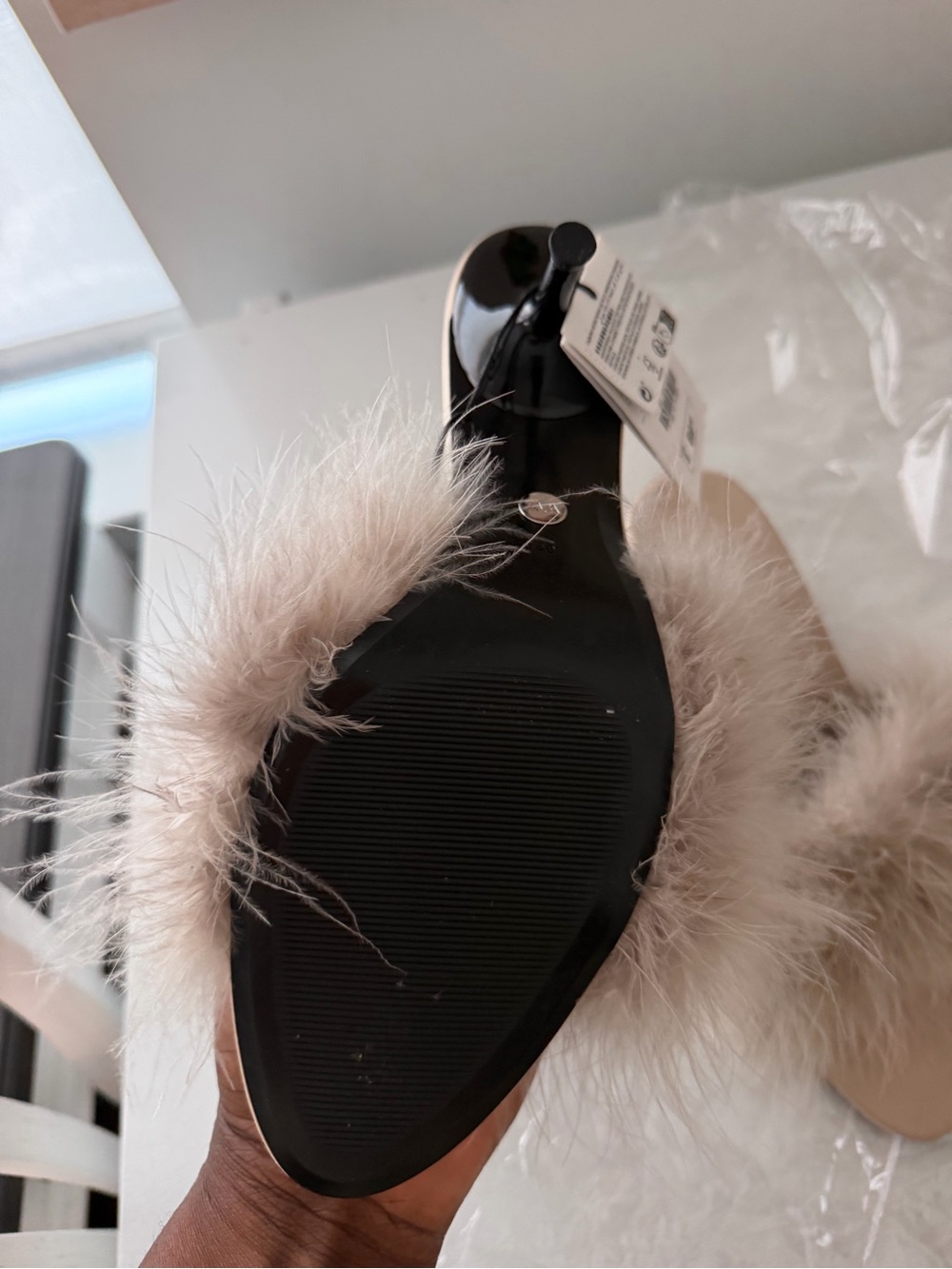 Zara Beige Feather-Trim Slide Mules - Picture 3 of 5